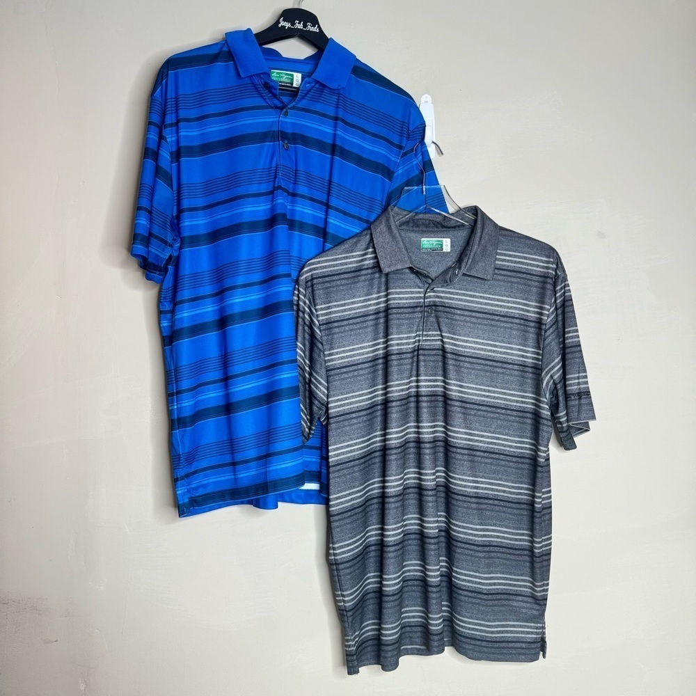 Ben Hogan Performance Polo Striped Blue and grey Collared Short Sleeve